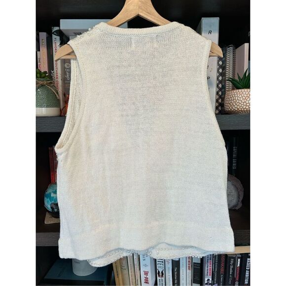 Vintage 1994 SML Sport Ltd. Cream Beaded Sleeveless Vest Cardigan Small - Picture 2 of 7